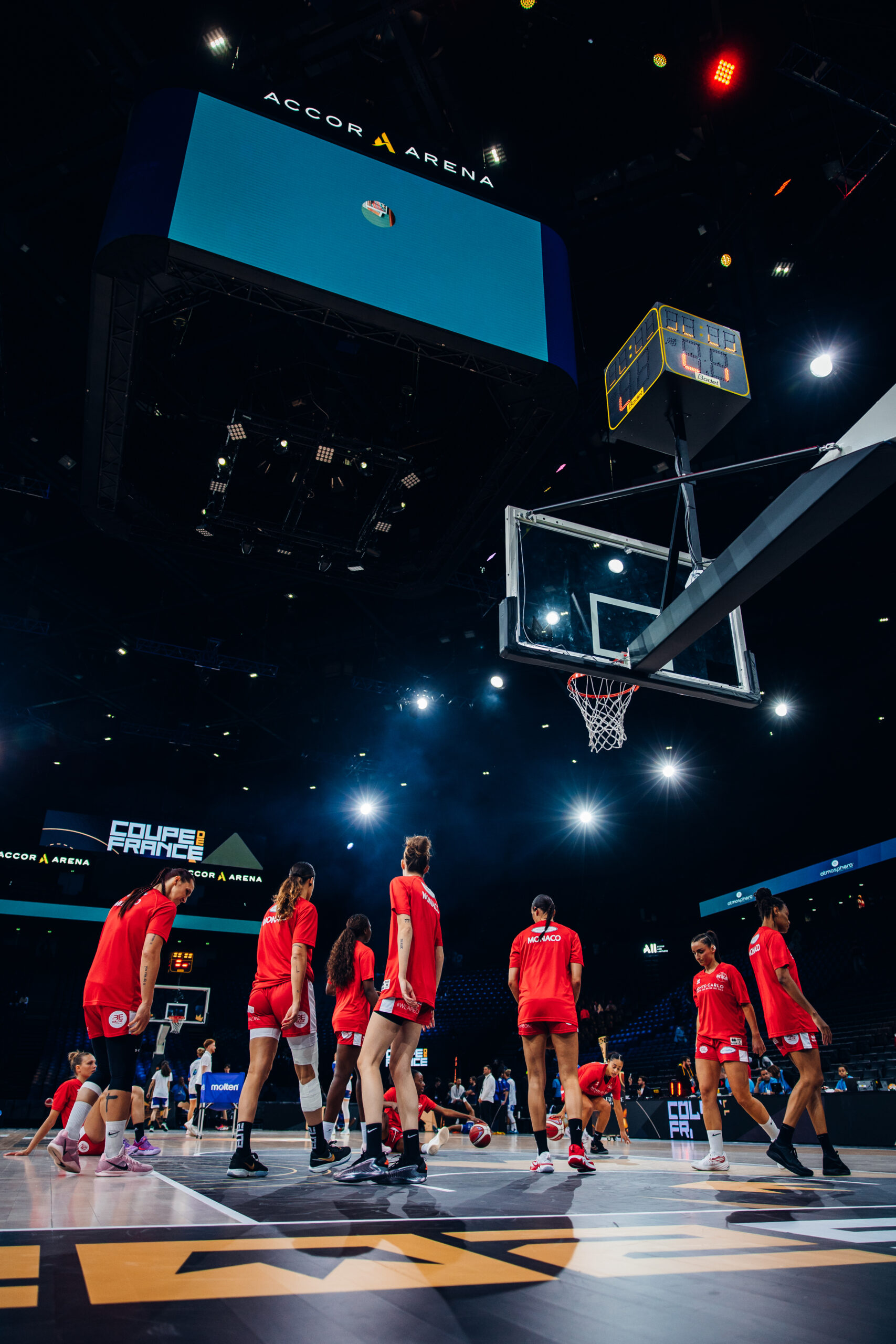 Échauffement équipe de Monaco Basket Association.Finale des trophées de Coupe de France FFBB à l'ACCOR ARENA PARIS, Vendredi 25 avril 2025 avec les deux meilleures équipes NF1, Monaco et Rouen Bihorel par MarieCM/SIPA. Monaco Basket Association team warm-up. Final of the FFBB French Cup trophies at the ACCOR ARENA PARIS, Friday April 25, 2025 with the two best NF1 teams, Monaco and Rouen Bihorel by MarieCM/SIPA.